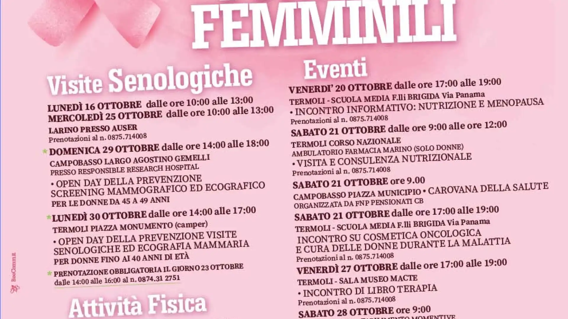 Campagna Lilt For Women 2023: ottobre si tinge di rosa anche nel nostro territorio.